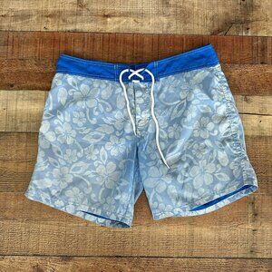 C-ya in California Women's Size XL Vintage Board Shorts in Blue Hawaiian Print